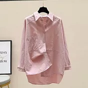 【ACheter】 純棉襯衫新款韓版寬鬆顯瘦休閒百搭純色中長上衣# 121168 M 粉紅色