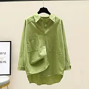 【ACheter】 純棉襯衫新款韓版寬鬆顯瘦休閒百搭純色中長上衣# 121168 L 綠色