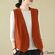 【ACheter】 復古斜紋棉馬甲寬鬆短款無袖外搭背心短版上衣# 121414 L 橘色