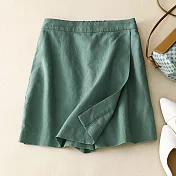 【ACheter】 文藝復古棉麻感不規則褲裙休閒高腰寬鬆時尚短褲# 121448 L 綠色