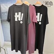 【初色】韓系中大碼印花圖案圓領短袖T恤洋裝 -6款任選-33861(M-2XL可選) 2XL C.深灰色