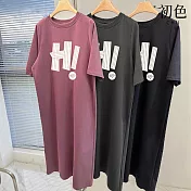 【初色】韓系中大碼印花圖案圓領短袖T恤洋裝 -6款任選-33861(M-2XL可選) L C.紫紅色