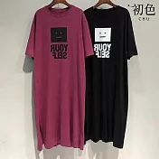 【初色】韓系中大碼印花圖案圓領短袖T恤洋裝 -6款任選-33861(M-2XL可選) L F.紫紅色
