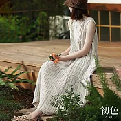 【初色】日系棉麻風涼爽透氣中大碼短袖洋裝連身裙-共12款任選-67993(M-2XL可選) XL K.米色