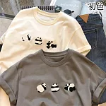 【初色】圓領T恤刺繡熊貓短袖上衣-共2色-69244(M-2XL可選) M 奶白色
