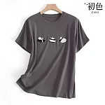 【初色】圓領T恤刺繡熊貓短袖上衣-共2色-69244(M-2XL可選) M 灰色