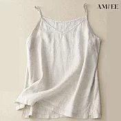 【AMIEE】復古棉麻顯瘦小吊帶打底背心(KDTY-8275) XL 白色