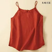 【AMIEE】復古寬鬆棉麻打底背心(KDTY-5810B) M 紅色