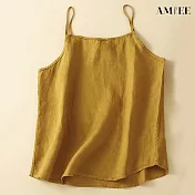 【AMIEE】復古寬鬆棉麻打底背心(KDTY-5810B) 2XL 黄色