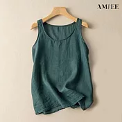 【AMIEE】純色棉麻背心吊帶無袖背心(KDTY-5887) 3XL 綠色