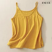 【AMIEE】寬鬆棉麻吊帶打底背心(KDTY-6610) M 黃色