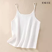 【AMIEE】日系棉麻無袖小吊帶背心(KDTY-8350) L 白色