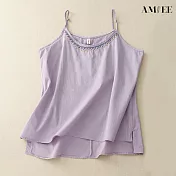 【AMIEE】復古棉麻無袖吊帶背心(KDTY-8250) M 紫色