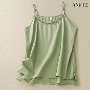 【AMIEE】復古棉麻無袖吊帶背心(KDTY-8250) 2XL 綠色