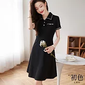 【初色】夏季氣質優雅百搭顯瘦連衣裙洋裝-黑色-67977(M-2XL可選) XL 黑色
