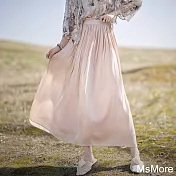 【MsMore】 波光寬鬆鬆緊高腰百褶垂墜感粉色半身長裙# 121606 M 粉紅色