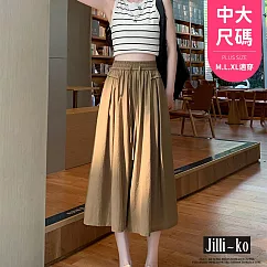 【Jilli~ko】高腰繫帶寬鬆顯瘦闊腿山本風裙褲女 J11805 FREE 咖啡色