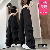 【Jilli~ko】美式復古工裝抽繩設計感直筒闊腿褲 J11758 FREE 黑色