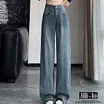 【Jilli~ko】時尚高腰闊腿直筒拖地牛仔褲 M-XXL J11751  L 復古藍