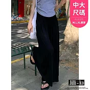 【Jilli~ko】中大尺碼高腰垂感飄飄休閒寬鬆闊腿裙褲女 J11794 FREE 黑色