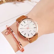 【MSTIANQ米士奇】美夢少女-英倫風時尚羅馬標放射錶盤手錶 _褐色