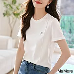 【MsMore】 拼接圓領短袖百搭基礎款簡約大氣韓版短版上衣# 121430 M 白色