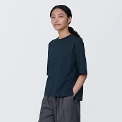 【MUJI 無印良品】女棉混聚酯纖維涼感寬版短袖T恤 XS 深藍