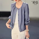 【初色】純色透氣休閒百搭短款外套女外套-共2色-33459(M-2XL可選) M 藍色