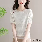 【MsMore】 短袖薄款冰絲針織衫寬鬆圓領氣質短袖短版上衣# 121648 FREE 白色