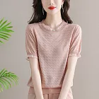 【MsMore】 短袖薄款冰絲針織衫寬鬆圓領氣質短袖短版上衣# 121648 FREE 粉紅色