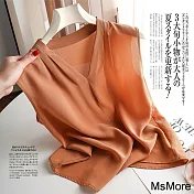 【MsMore】 顯衣品V領小心機設計層次感絲質背心短版上衣# 121752 L 焦糖色