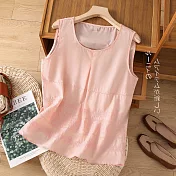 【ACheter】 甜美圓領刺繡無袖背心麻薄款上衣外穿內搭短版# 121834 M 粉紅色
