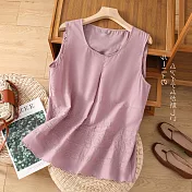 【ACheter】 甜美圓領刺繡無袖背心麻薄款上衣外穿內搭短版# 121834 M 紫色