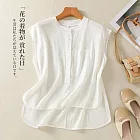 【ACheter】 時尚文藝氣質棉麻感襯衫大碼寬鬆顯瘦無袖背心短版上衣# 121838 M 白色