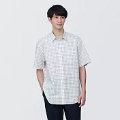 【MUJI 無印良品】男棉水洗平織布短袖襯衫 XL 白格紋