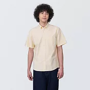 【MUJI 無印良品】男有機棉水洗牛津布扣領短袖襯衫 XXL 黃直紋
