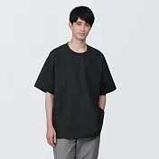 【MUJI 無印良品】男棉混聚酯纖維涼感圓領布帛短袖T恤 S 黑色
