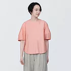 【MUJI 無印良品】女有機棉涼感平織布短袖套衫 S 橘直紋