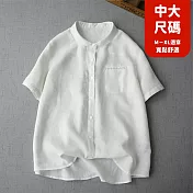 【慢。生活】中大尺碼文藝棉麻日系寬版開扣襯衫女 30824 FREE 白色