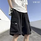 【AMIEE】美式寬鬆百搭直筒短褲(男裝/KDPY-K502) M 黑色
