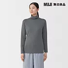 【MUJI 無印良品】女棉保暖厚織高領長袖T恤 M 灰白