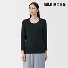 【MUJI 無印良品】女棉保暖厚織U領八分袖T恤 M 黑色