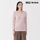 【MUJI 無印良品】女棉保暖厚織U領八分袖T恤 M 淺粉