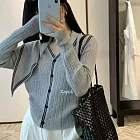 【MsMore】 韓系帶披肩V領撞色針織百搭上衣# 126200 FREE 灰色