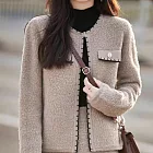 【MsMore】 撞色針織小香風外套短款毛衣# 126350 FREE 棕色