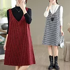 【ACheter】 千鳥格寬鬆A版V領背心連身裙百搭顯瘦大碼洋裝# 126475 M 紅色