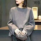 【初色】法式純色簡約圓領長袖寬鬆T恤休閒獨特襯衫上衣女上衣-灰色-16486(M-2XL可選) M 灰色