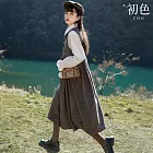 【初色】學院風復古毛呢寬鬆中長款圓領背心裙A字連衣裙長裙-灰色-16463(M-XL可選) M 灰色