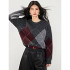 【MsMore】 復古菱格v領咖色慵懶風高級感針織衫毛衣# 126656 FREE 灰色