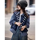 【MsMore】 翻領假兩件減齡氣質休閒格紋襯衫拼接顯瘦外套# 126708 M 藏青色